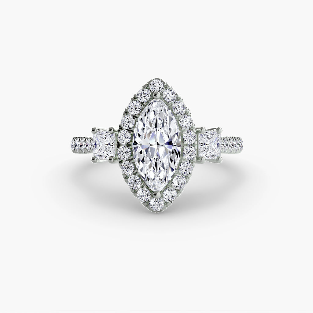 The Aurora Three-Stone Halo