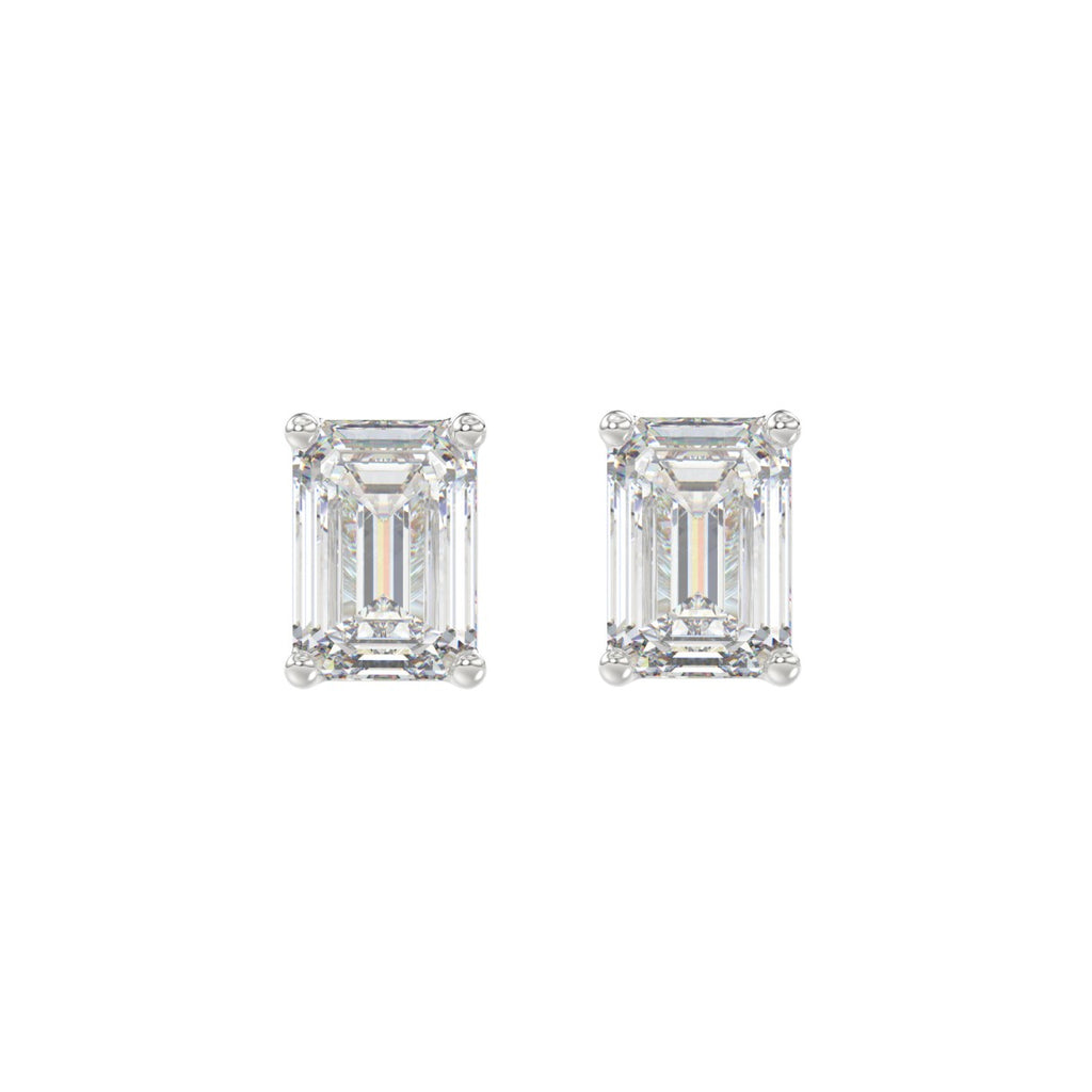 2.5 Carat Emerald Cut Lab Grown Diamond Stud Earrings White Gold angle view