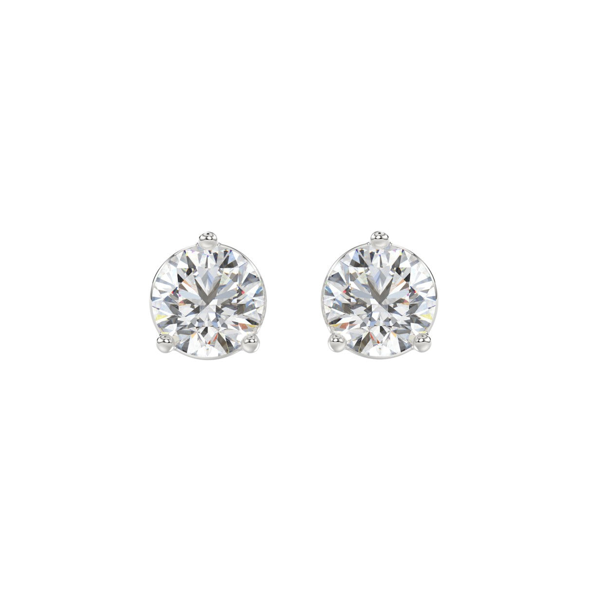 3 Carat Round Brilliant Lab Grown Diamond Stud Earrings White Gold angle view