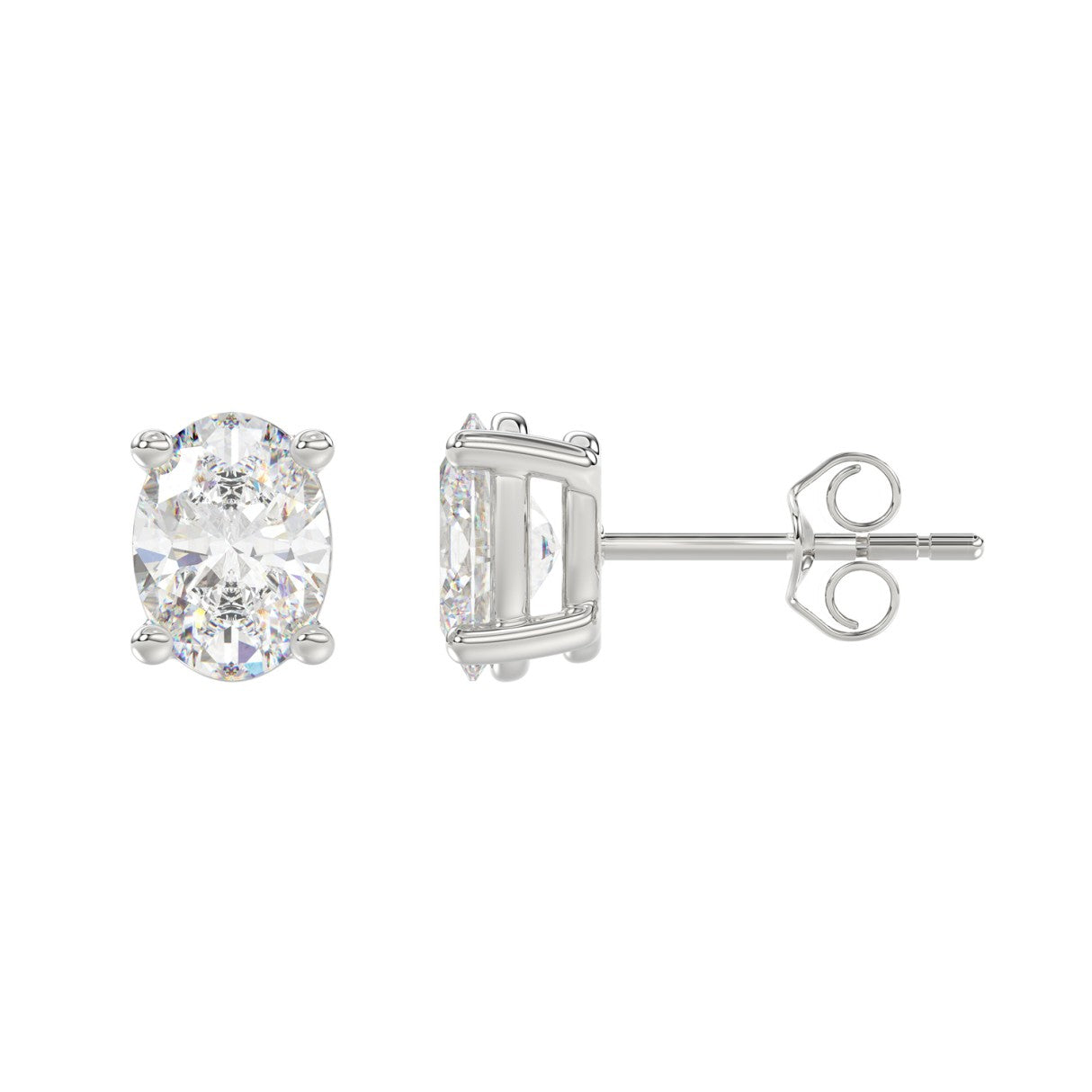 3 Carat Oval Lab Grown Diamond Stud Earrings White Gold angle view