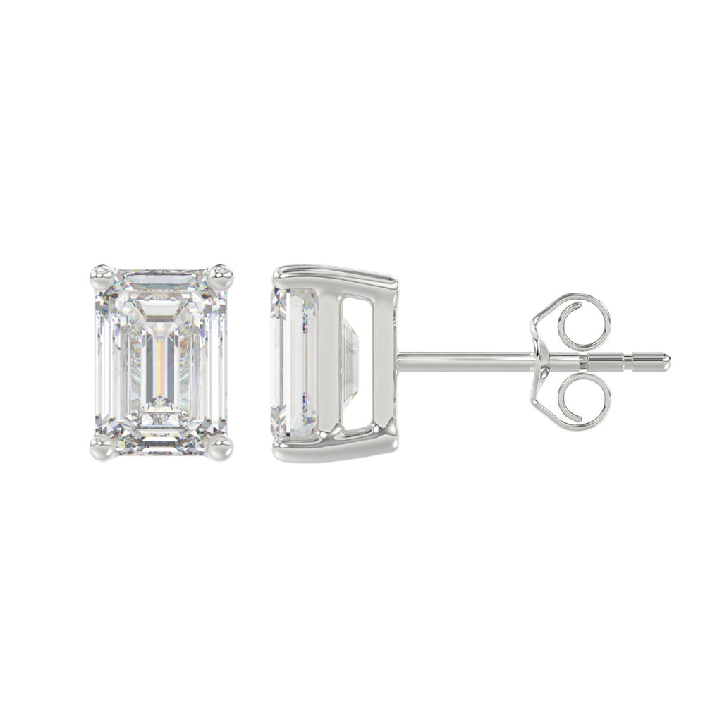 3 Carat Emerald Cut Lab Grown Diamond Stud Earrings White Gold angle view