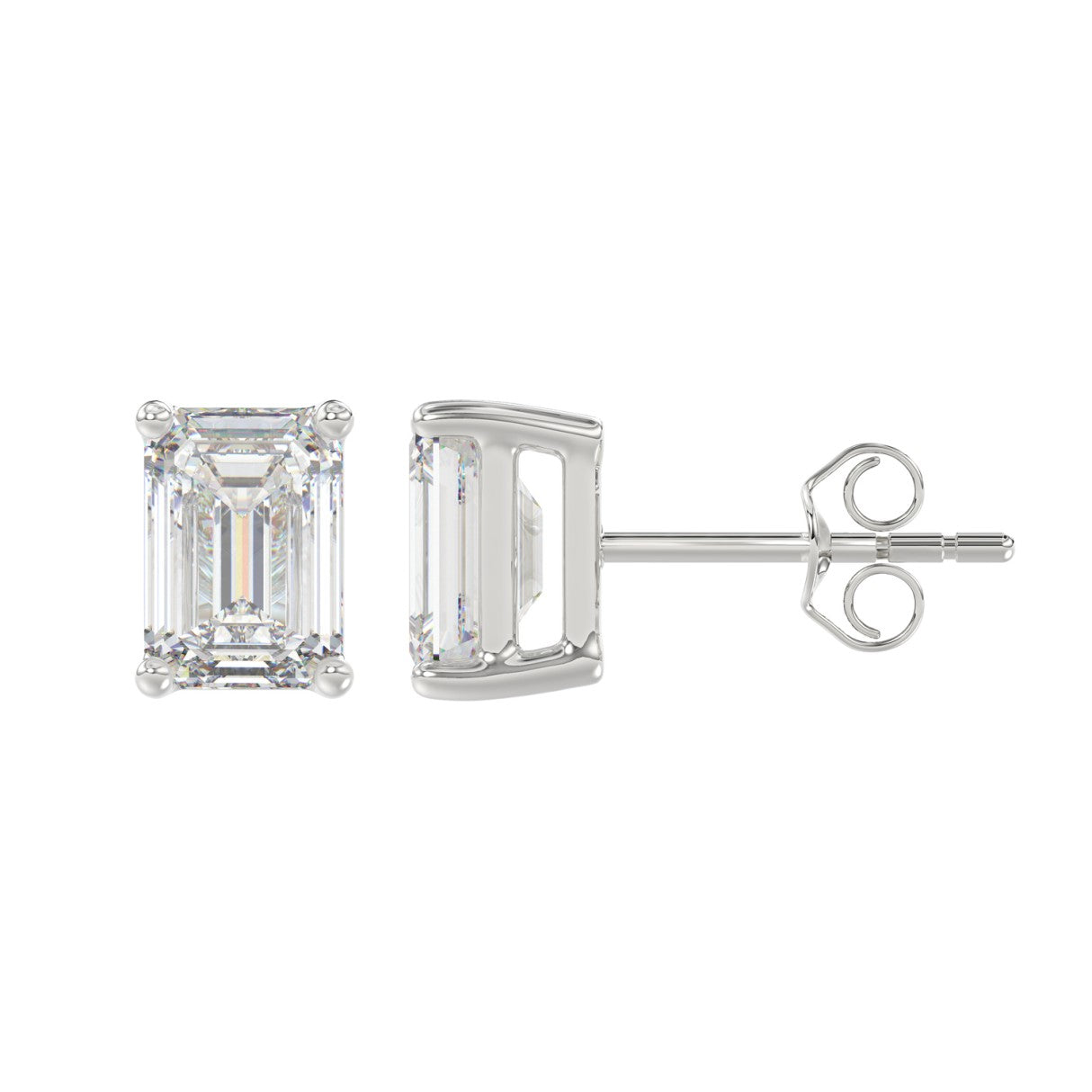 3 Carat Emerald Cut Lab Grown Diamond Stud Earrings White Gold angle view