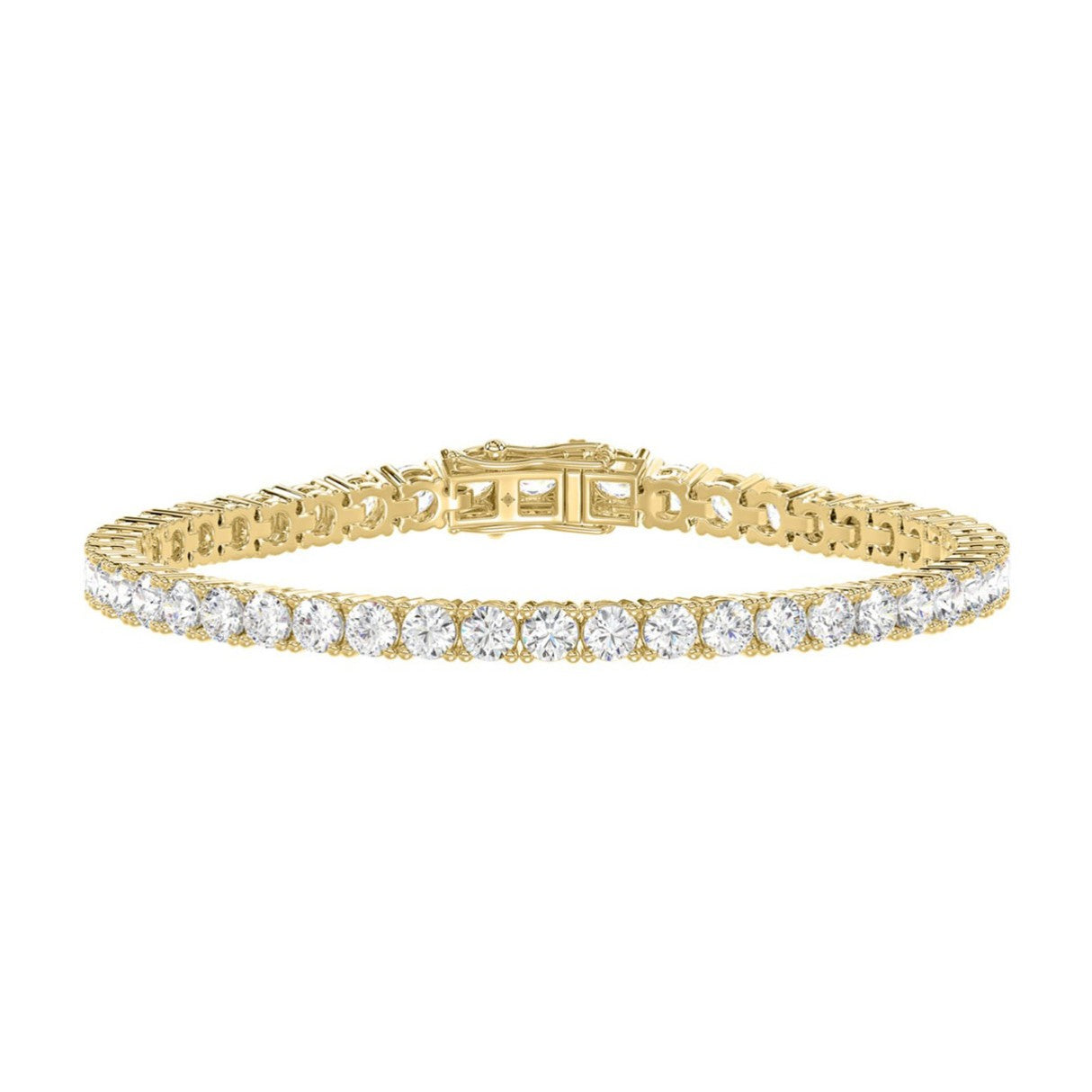 Classic 4 Prong Lab Grown Diamond Tennis Bracelet approx. 3 ct Yellow Gold angle view