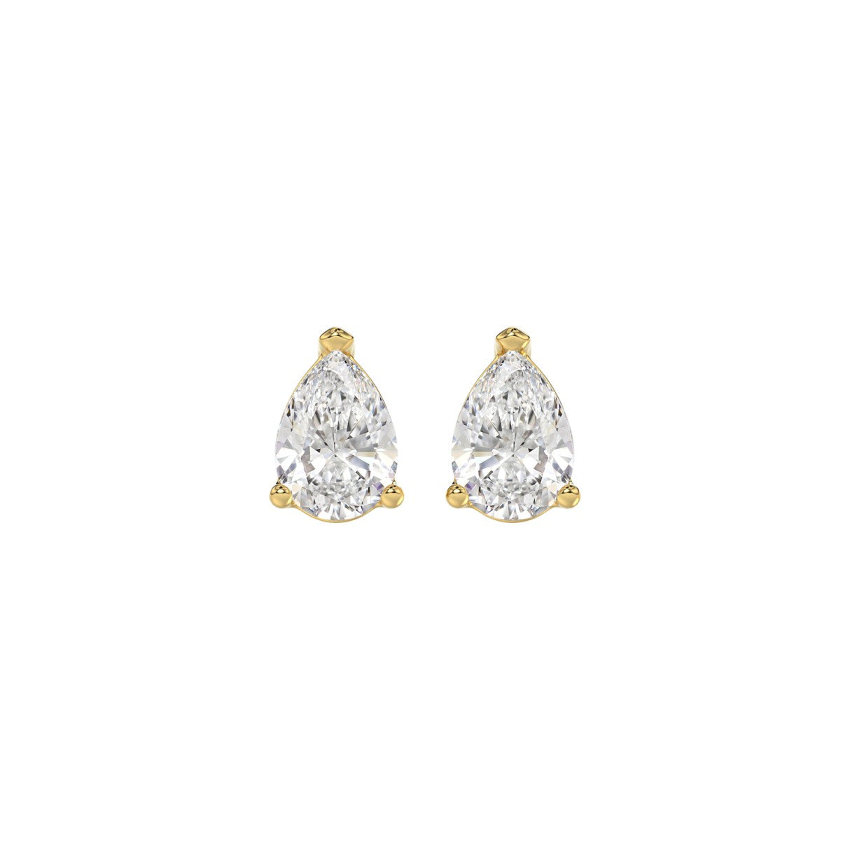 1 Carat Pear Lab Grown Diamond Stud Earrings Yellow Gold angle view