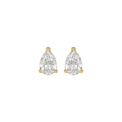 1 Carat Pear Lab Grown Diamond Stud Earrings Yellow Gold angle view