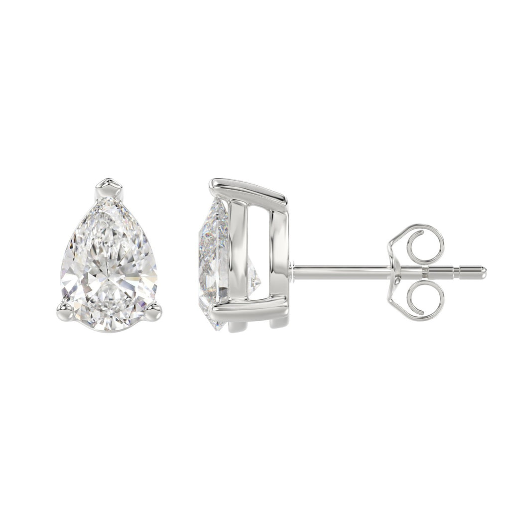 3 Carat Pear Lab Grown Diamond Stud Earrings White Gold angle view