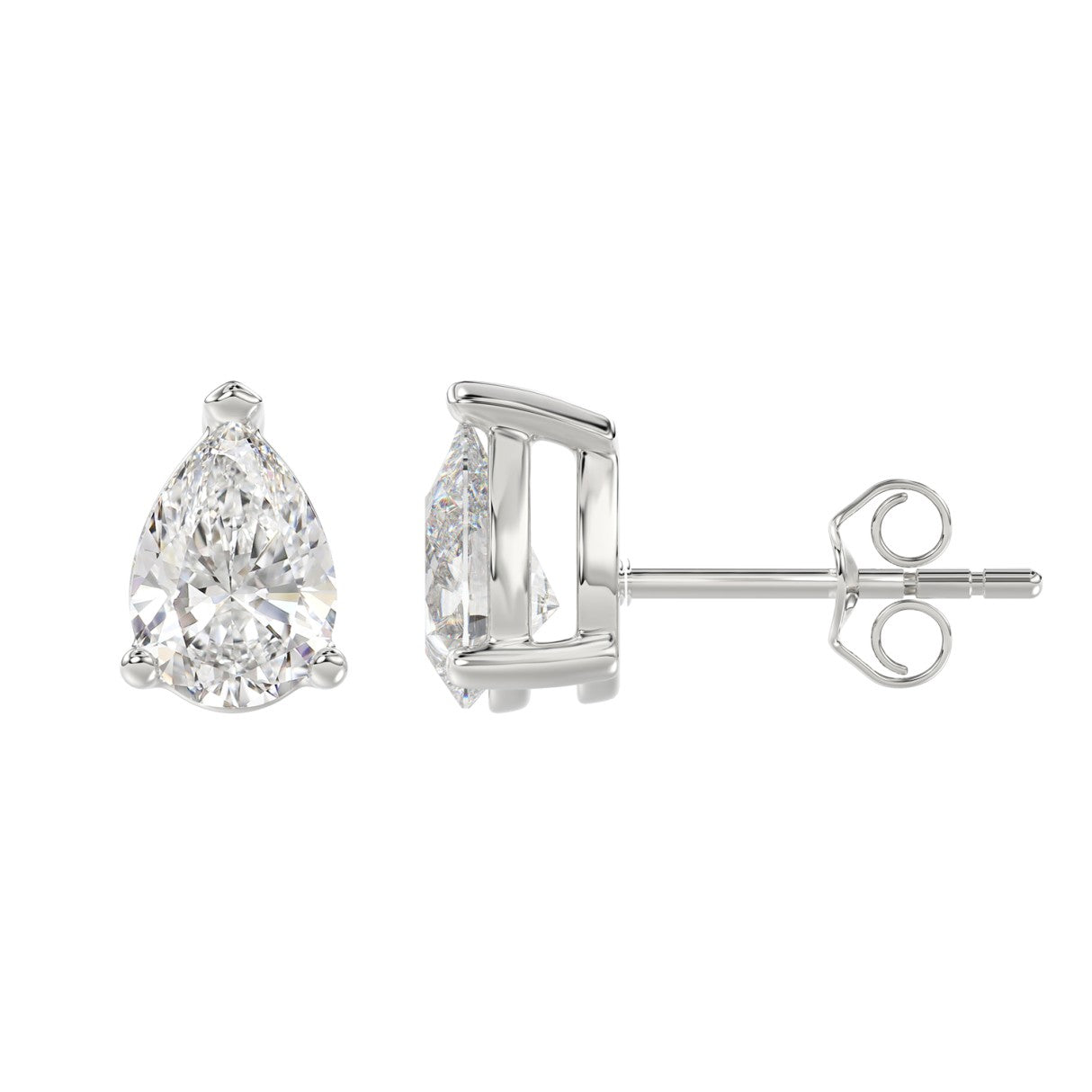 3 Carat Pear Lab Grown Diamond Stud Earrings White Gold angle view