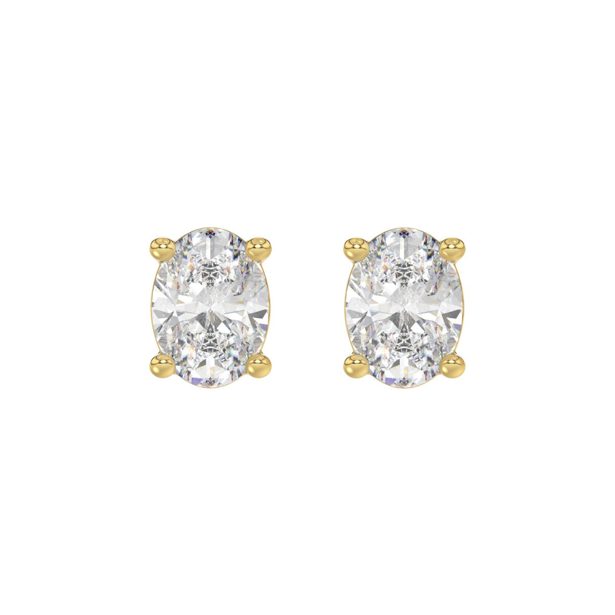 4 Carat Oval Lab Grown Diamond Stud Earrings Yellow Gold angle view