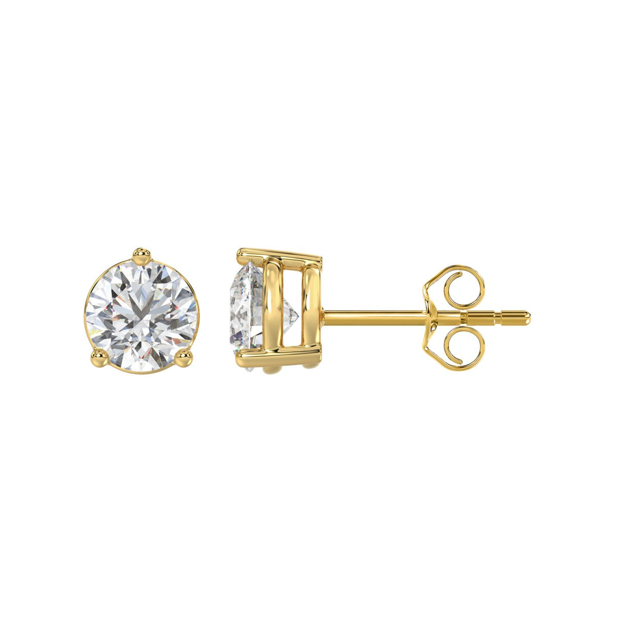 2.5 Carat Round Brilliant Lab Grown Diamond Stud Earrings Yellow Gold angle view