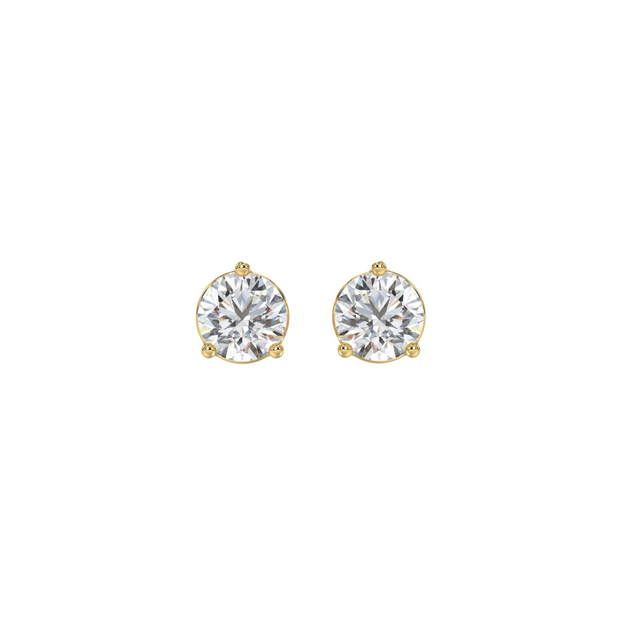 1 Carat Round Brilliant Lab Grown Diamond Stud Earrings Yellow Gold angle view
