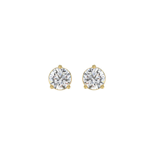 1 Carat Round Brilliant Lab Grown Diamond Stud Earrings Yellow Gold angle view