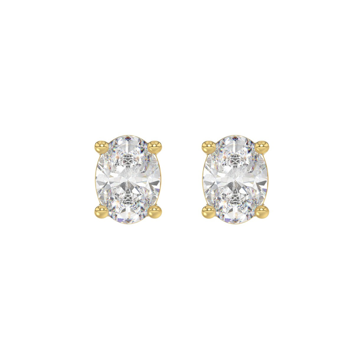 3 Carat Oval Lab Grown Diamond Stud Earrings Yellow Gold angle view