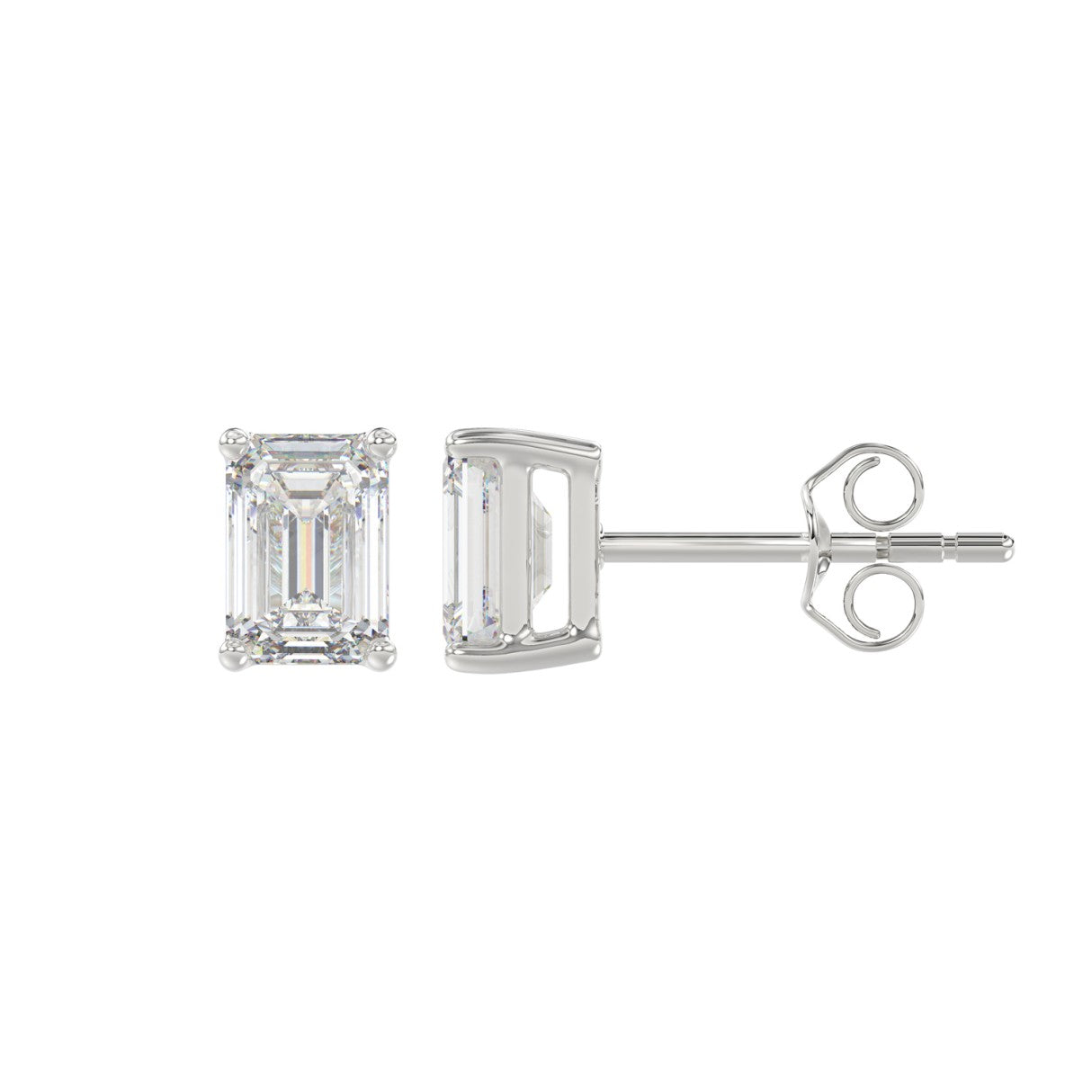 1.5 Carat Emerald Cut Lab Grown Diamond Stud Earrings White Gold angle view