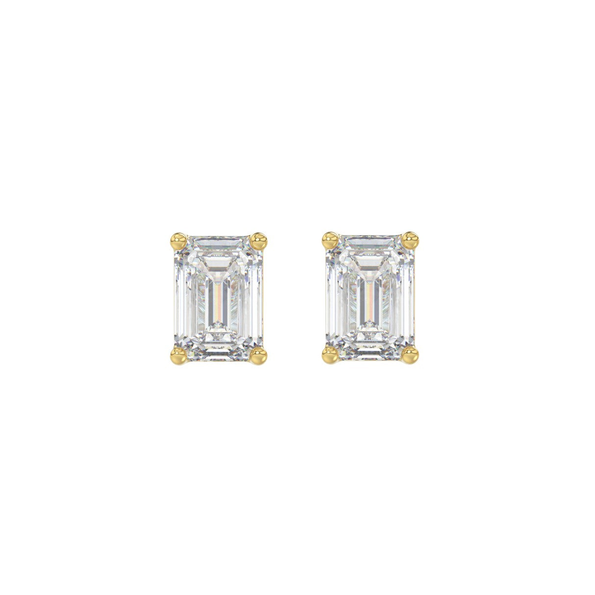 1.5 Carat Emerald Cut Lab Grown Diamond Stud Earrings Yellow Gold angle view