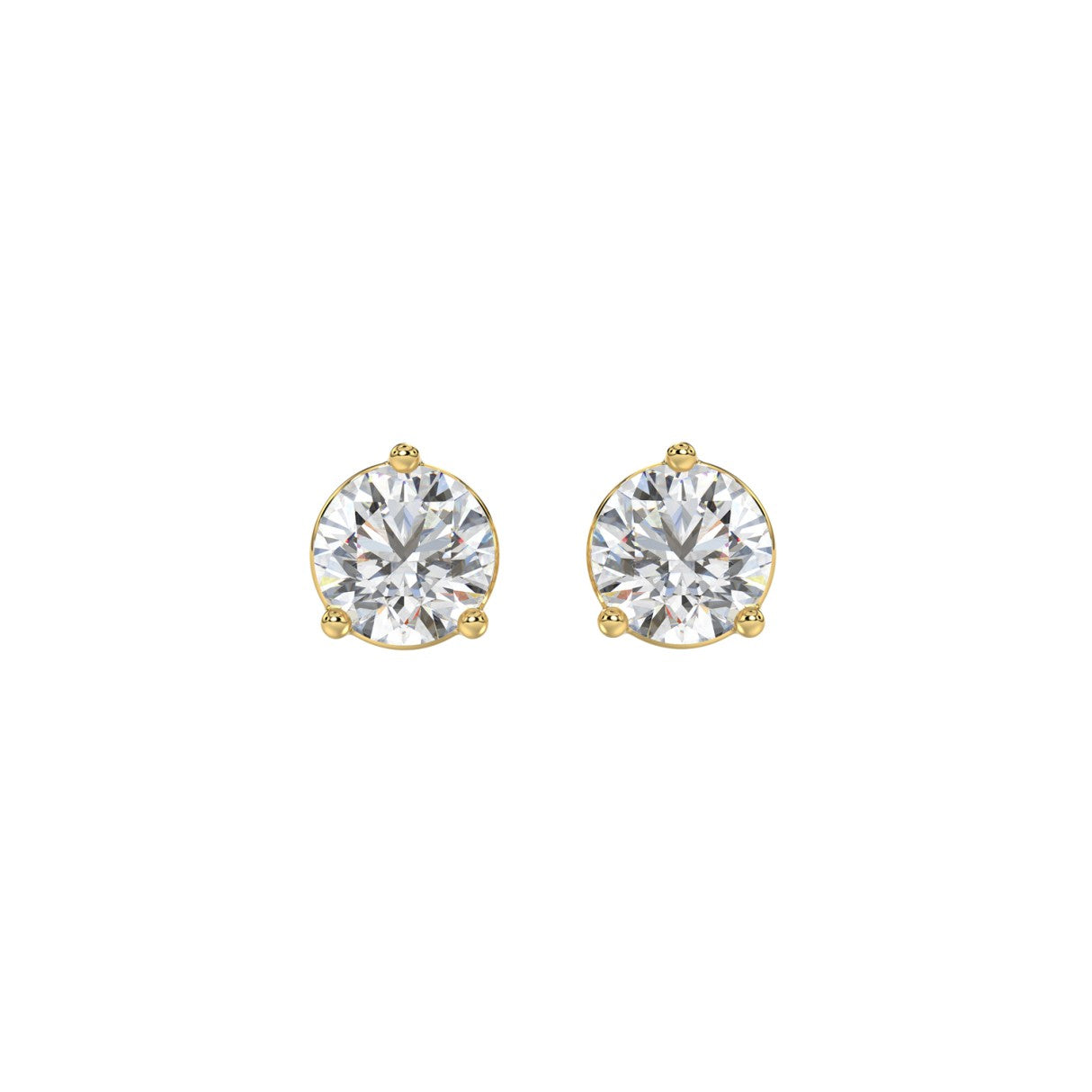 2 Carat Round Brilliant Lab Grown Diamond Stud Earrings Yellow Gold angle view