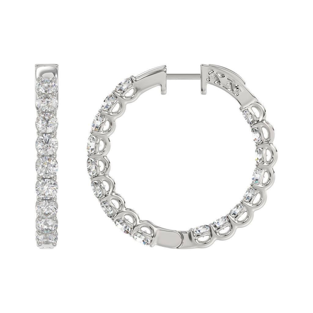 5 Carat Inside-Out Round Lab Grown Diamond Hoop Earrings White Gold angle view