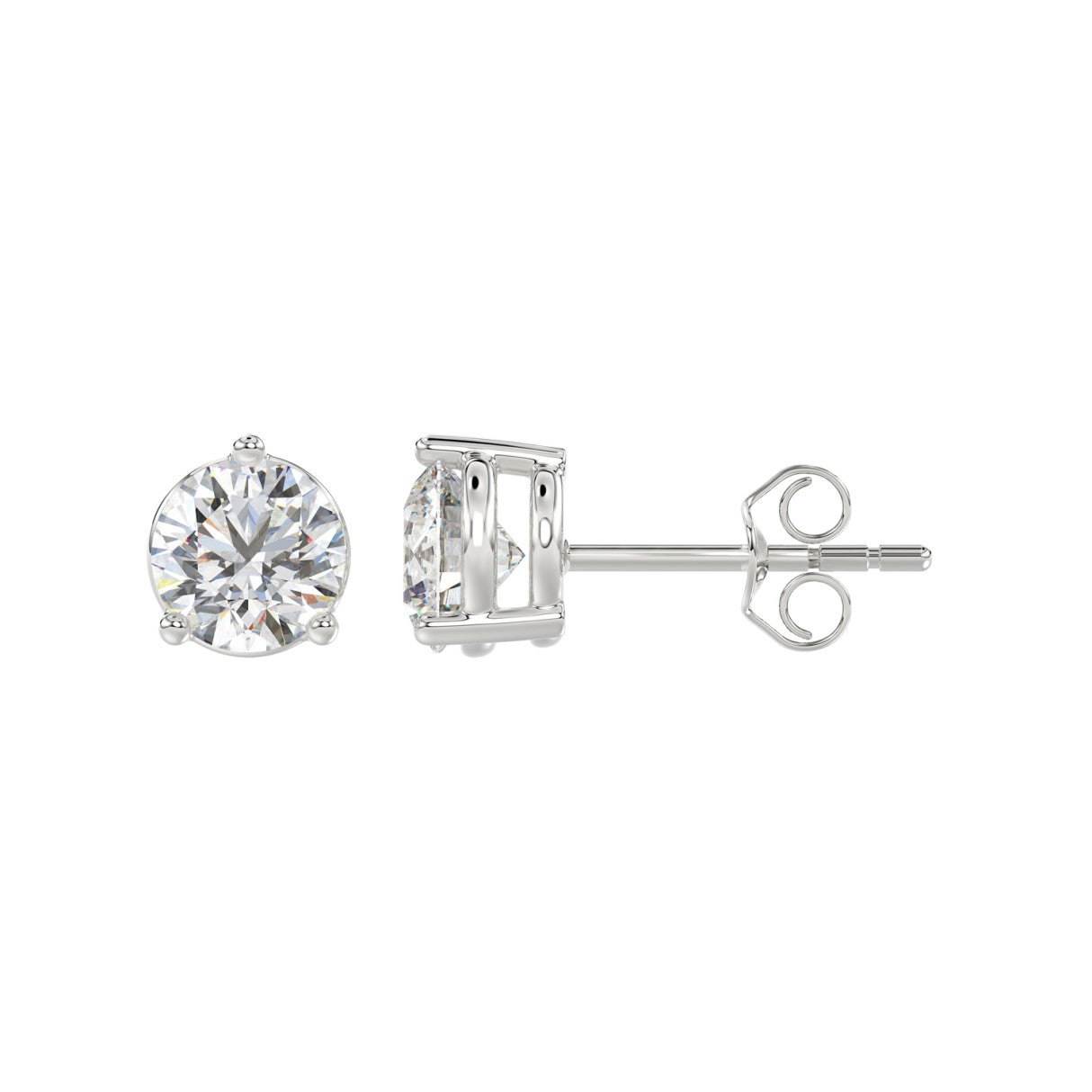 2.5 Carat Round Brilliant Lab Grown Diamond Stud Earrings White Gold angle view