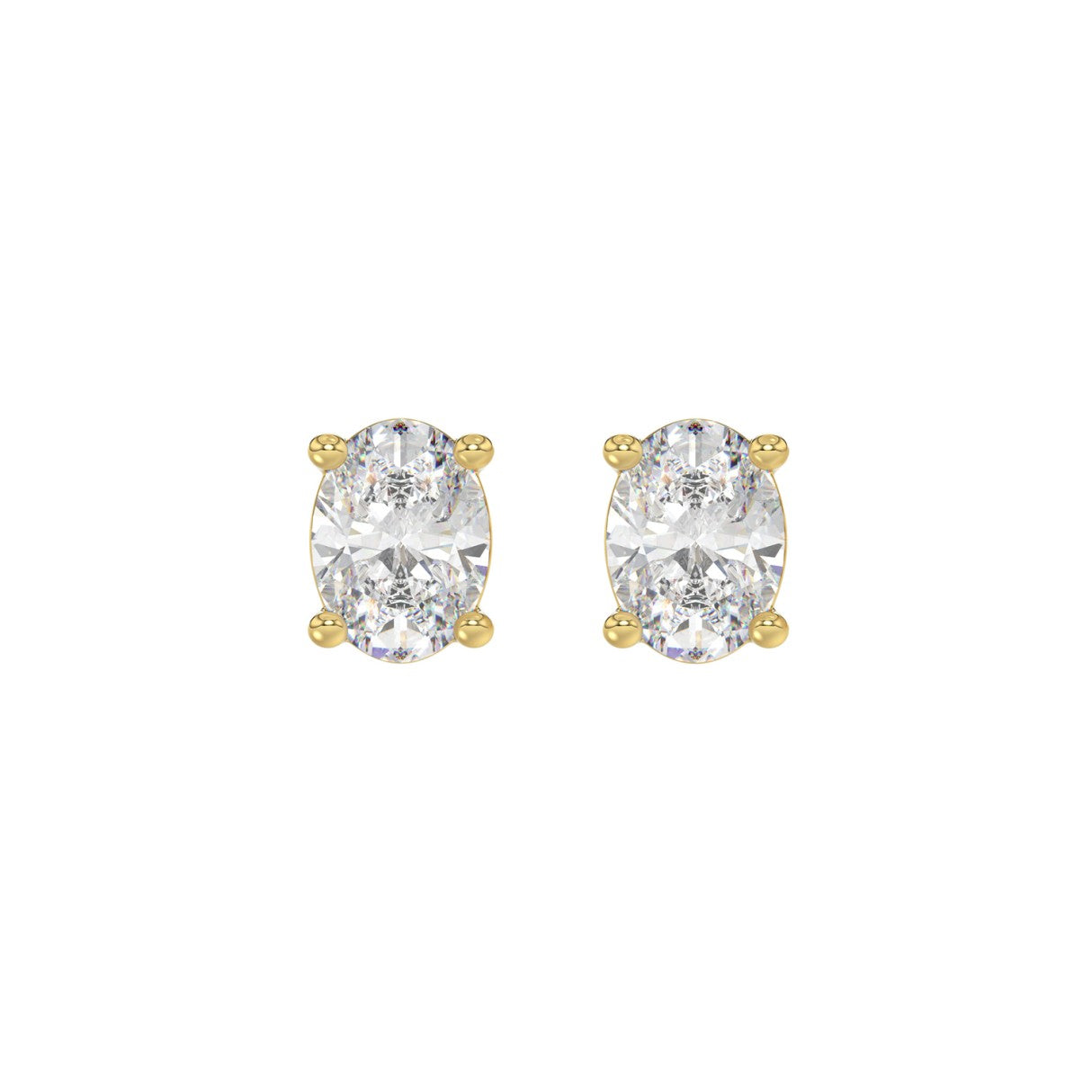 2 Carat Oval Lab Grown Diamond Stud Earrings Yellow Gold angle view