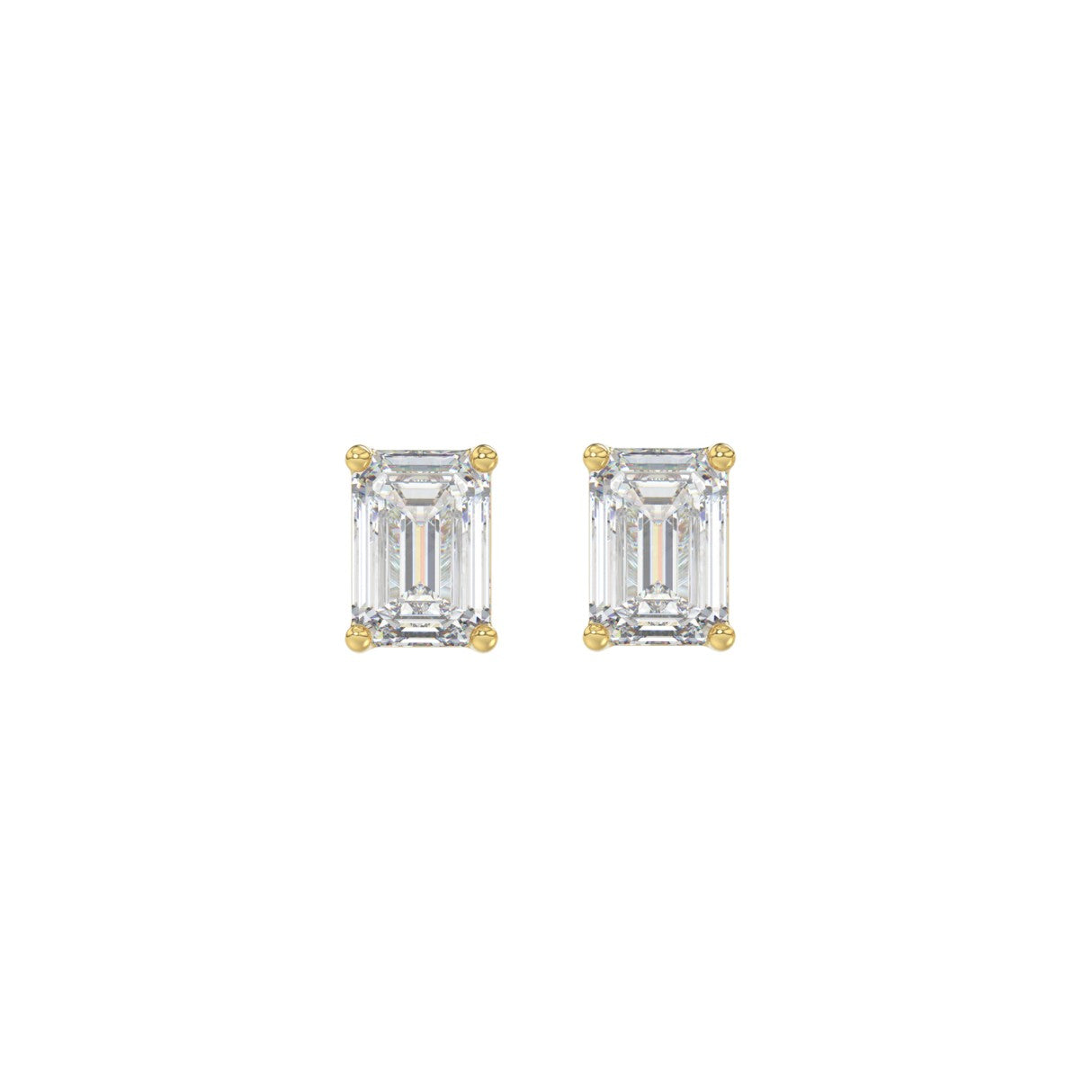 1 Carat Emerald Cut Lab Grown Diamond Stud Earrings Yellow Gold angle view