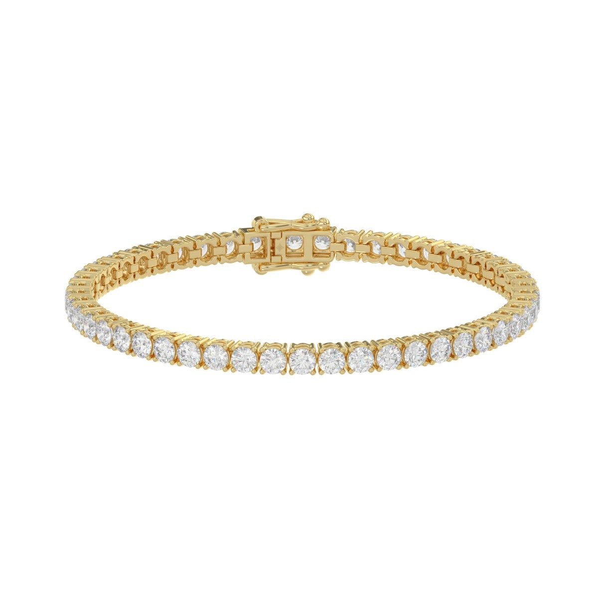 Classic 4 Prong Lab Grown Diamond Tennis Bracelet approx. 7 ct Yellow Gold angle view