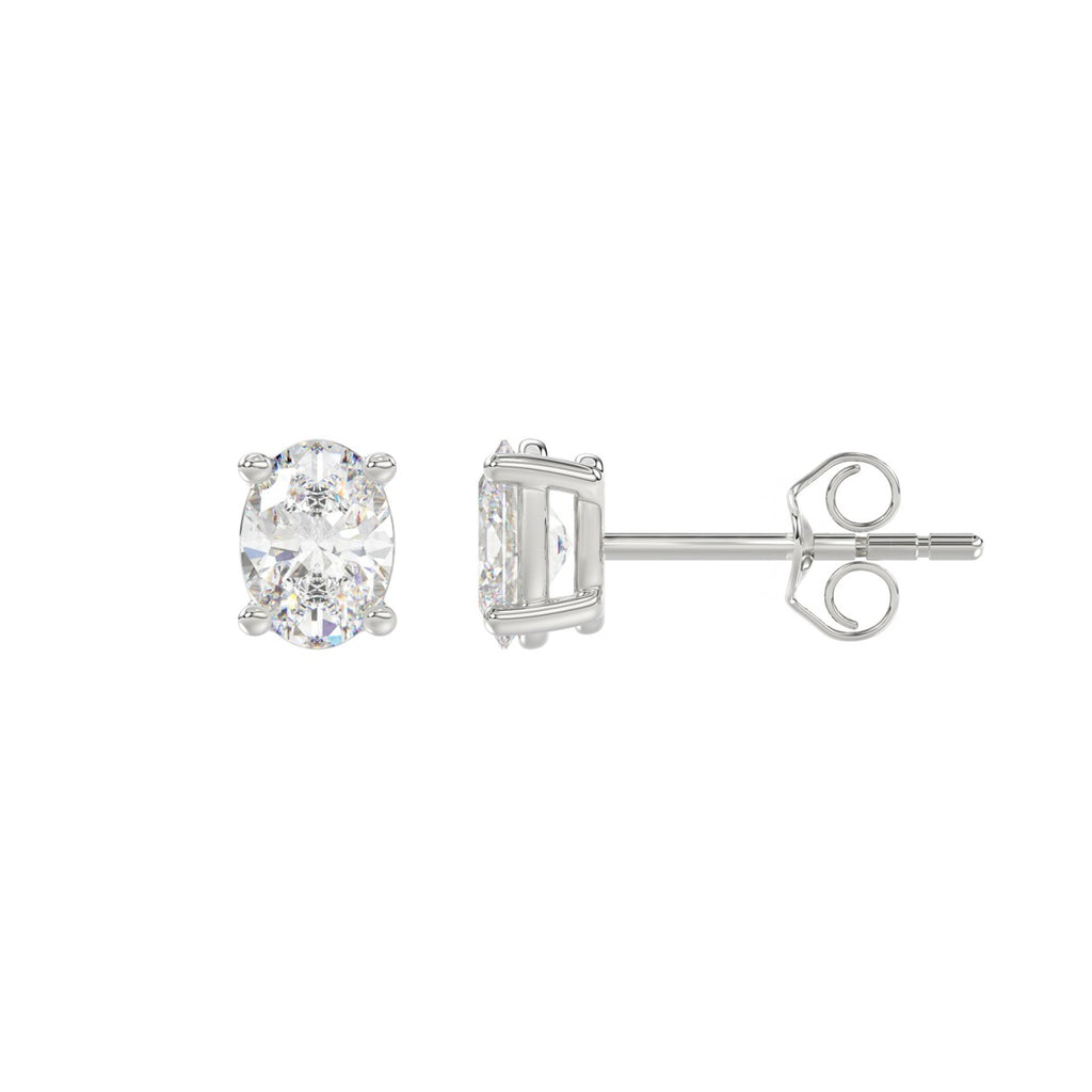 1 Carat Oval Lab Grown Diamond Stud Earrings White Gold angle view