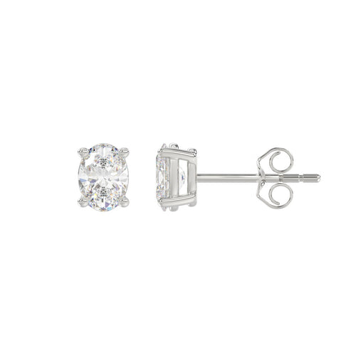 1 Carat Oval Lab Grown Diamond Stud Earrings White Gold angle view
