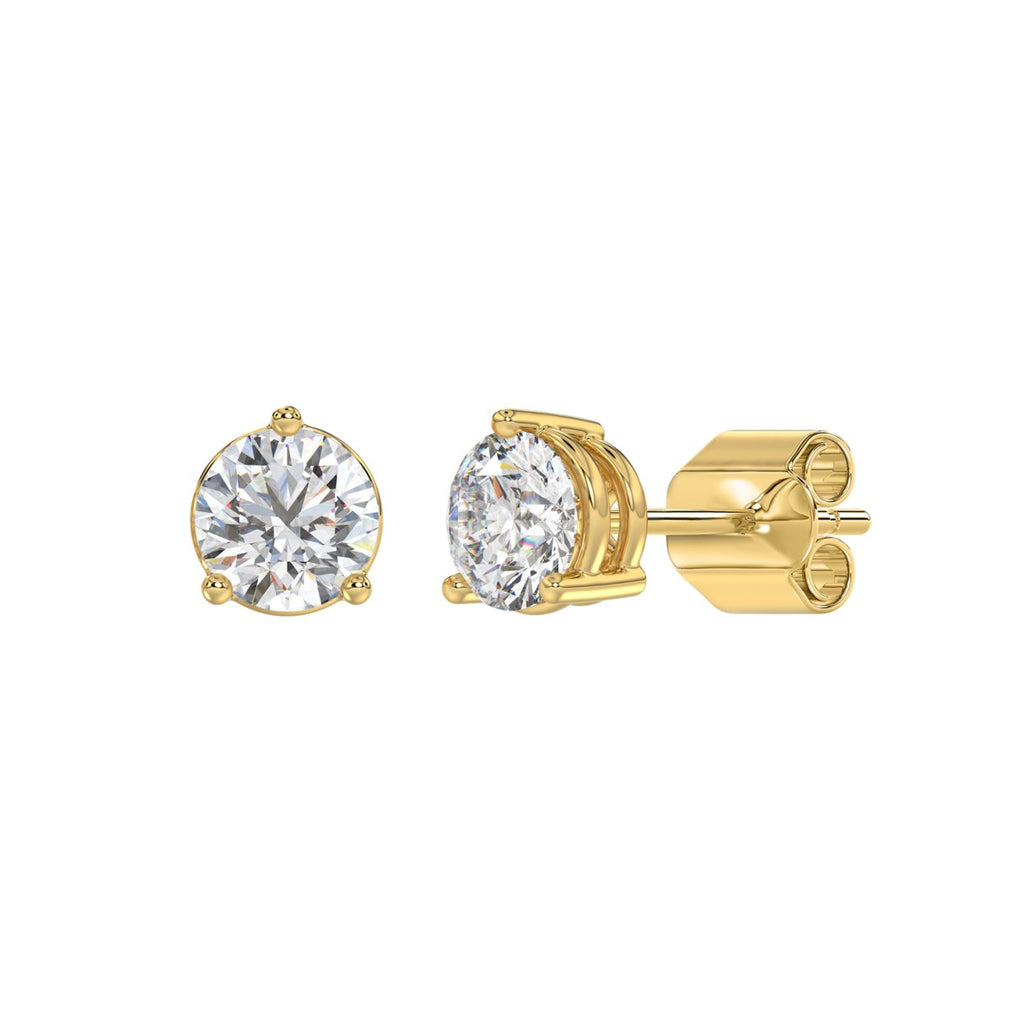 2.5 Carat Round Brilliant Lab Grown Diamond Stud Earrings Yellow Gold down view
