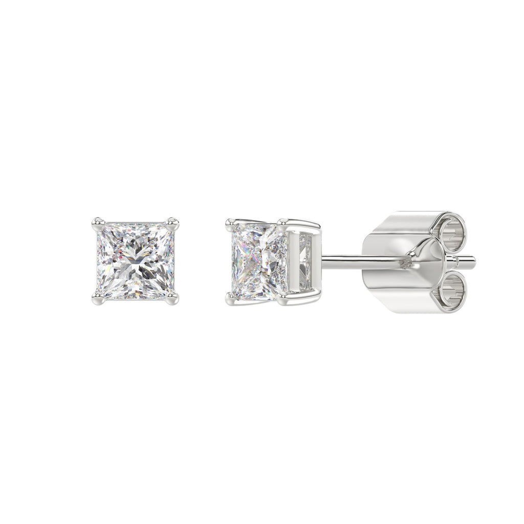 1 Carat Princess Lab Grown Diamond Stud Earrings White Gold down view