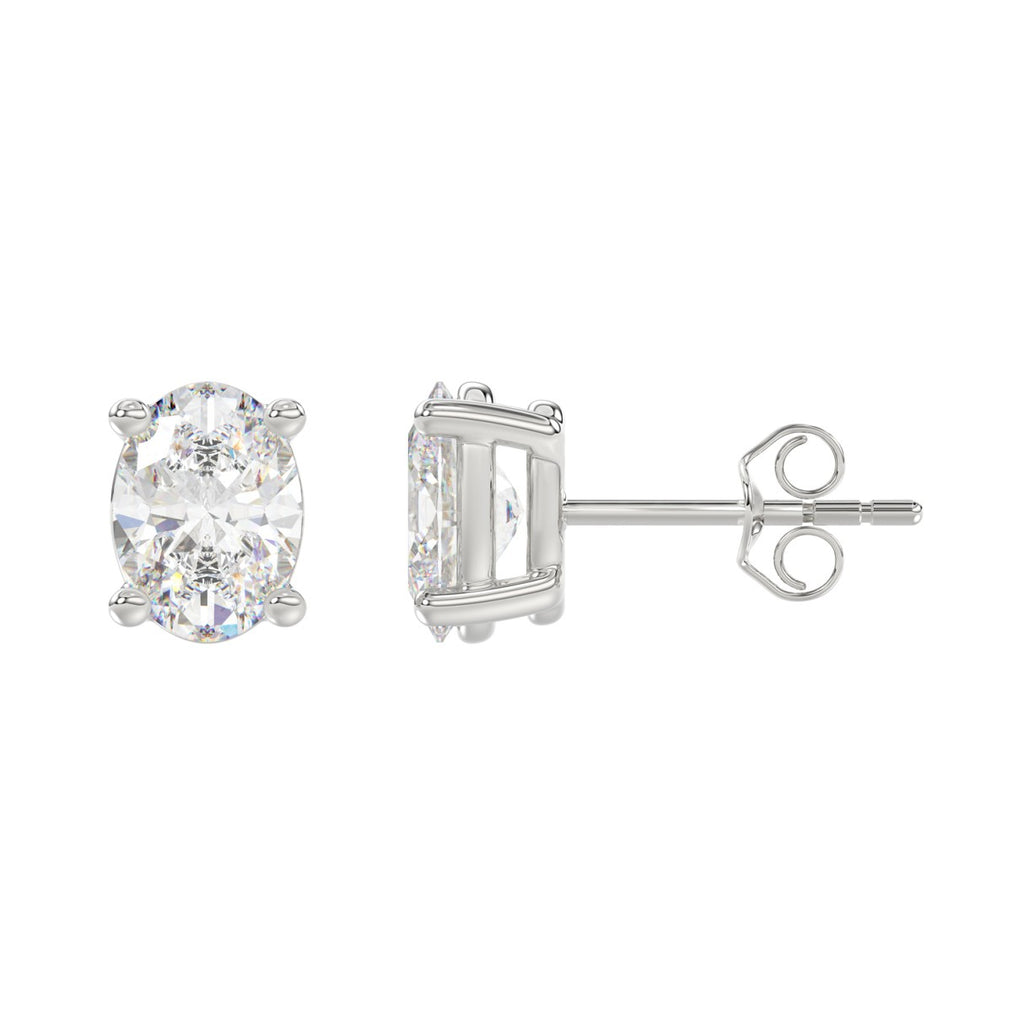 4 Carat Oval Lab Grown Diamond Stud Earrings White Gold down view
