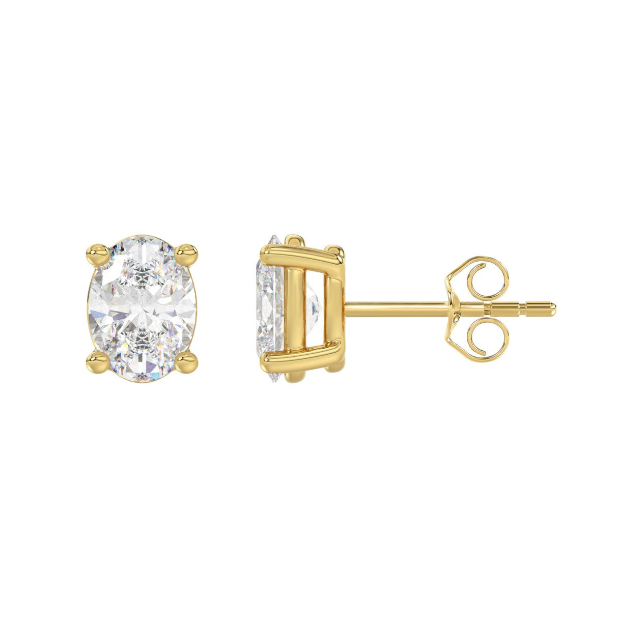2.5 Carat Oval Lab Grown Diamond Stud Earrings Yellow Gold down view