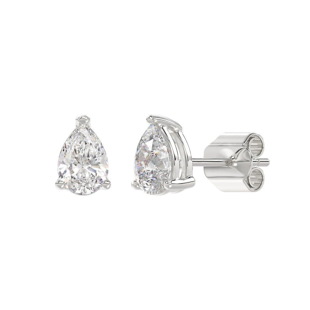 2 Carat Pear Lab Grown Diamond Stud Earrings White Gold down view
