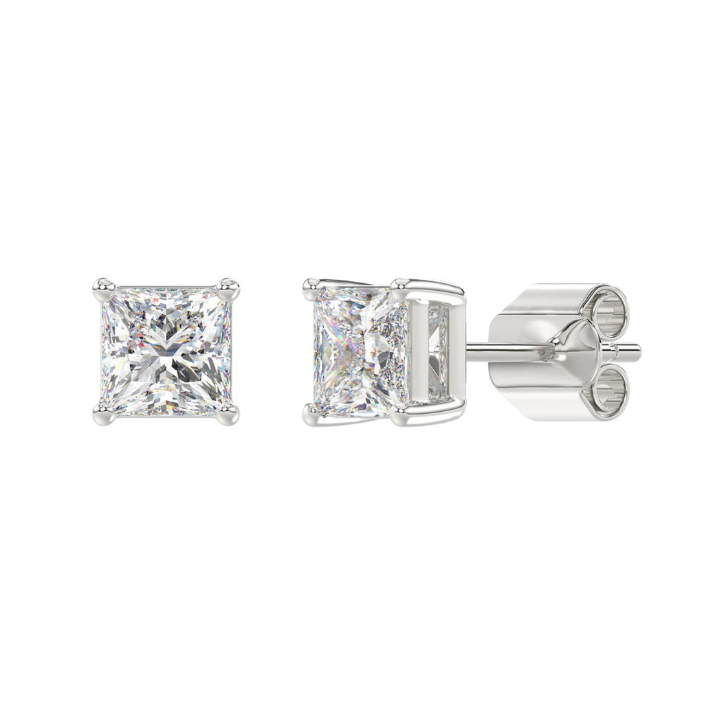 2.5 Carat Princess Lab Grown Diamond Stud Earrings White Gold down view