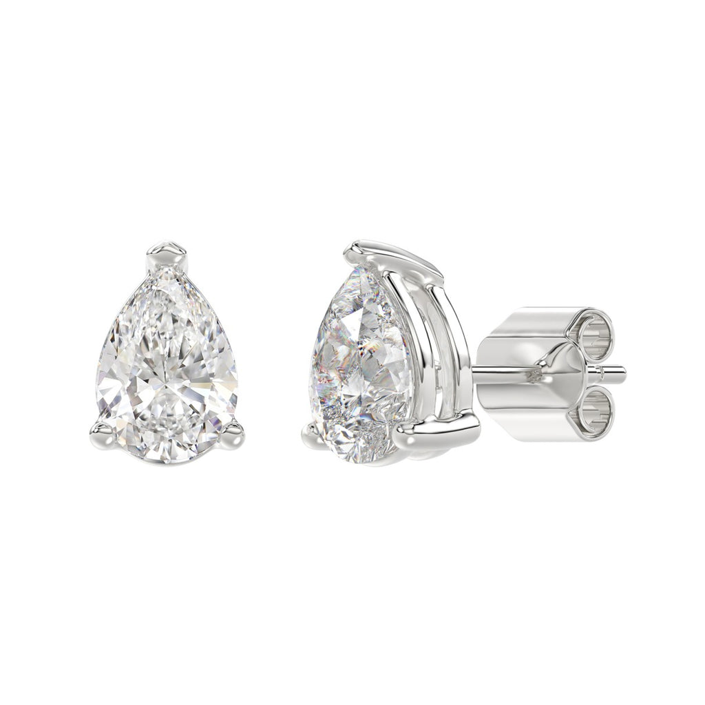 3 Carat Pear Lab Grown Diamond Stud Earrings White Gold down view