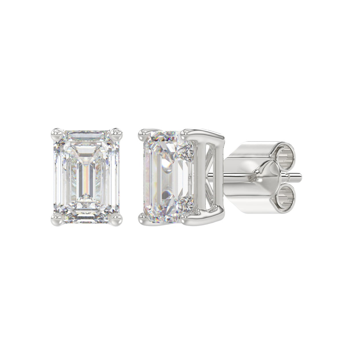 3 Carat Emerald Cut Lab Grown Diamond Stud Earrings White Gold down view
