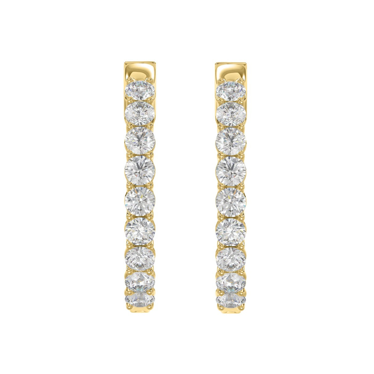 5 Carat Inside-Out Round Lab Grown Diamond Hoop Earrings Yellow Gold down view