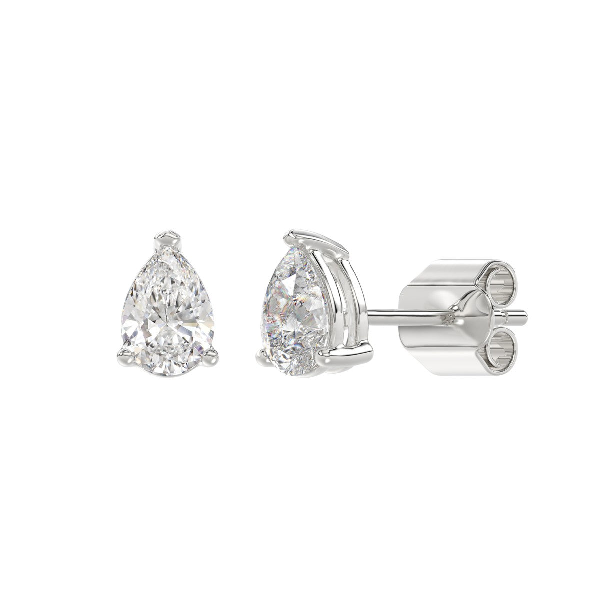 1.5 Carat Pear Lab Grown Diamond Stud Earrings White Gold down view