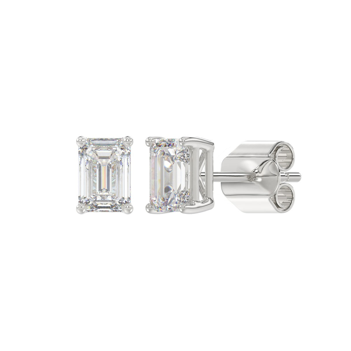 1.5 Carat Emerald Cut Lab Grown Diamond Stud Earrings White Gold down view