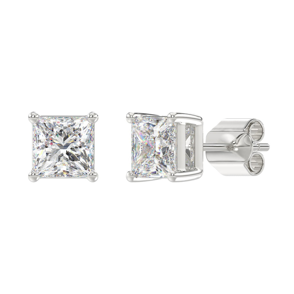 4 Carat Princess Lab Grown Diamond Stud Earrings White Gold down view