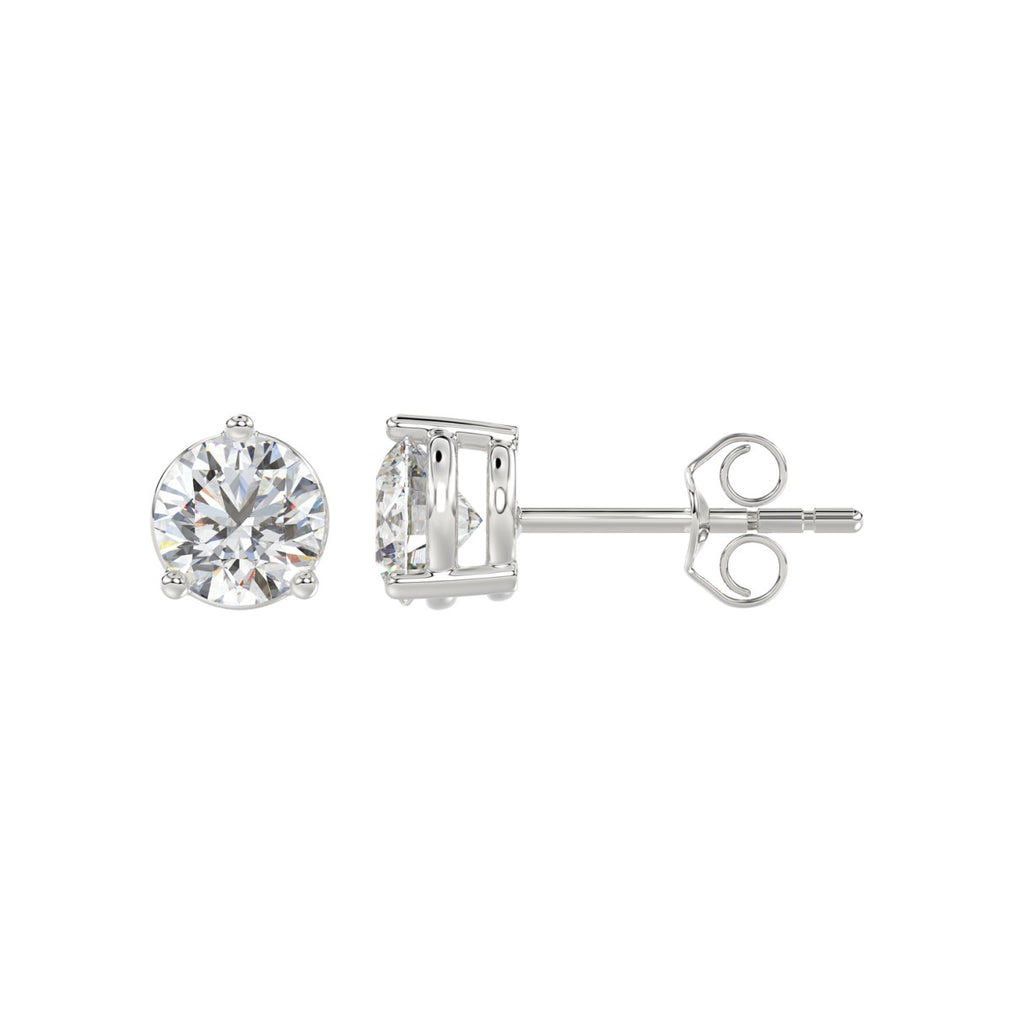 2 Carat Round Brilliant Lab Grown Diamond Stud Earrings White Gold down view