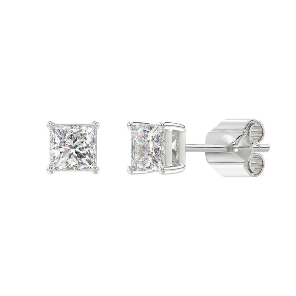 1.5 Carat Princess Lab Grown Diamond Stud Earrings White Gold down view