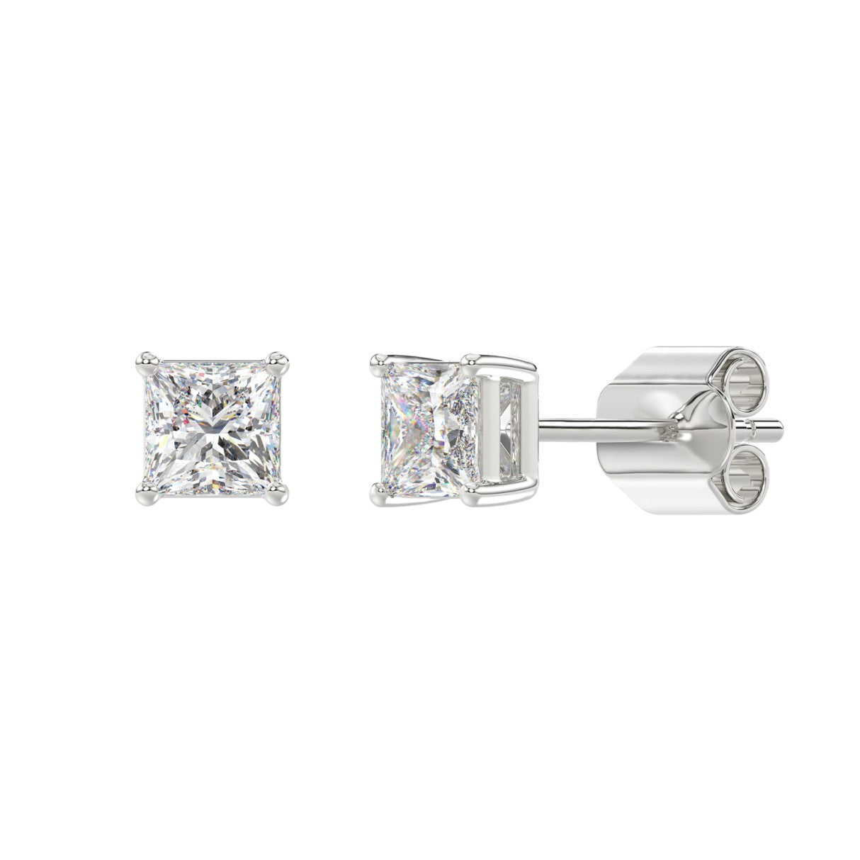 1.5 Carat Princess Lab Grown Diamond Stud Earrings White Gold down view
