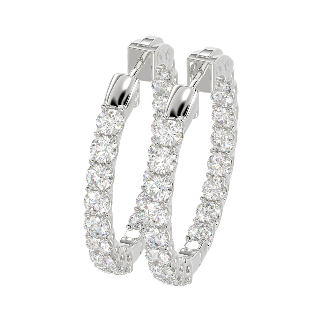 3 Carat Inside-Out Round Lab Grown Diamond Hoop Earrings White Gold flat view
