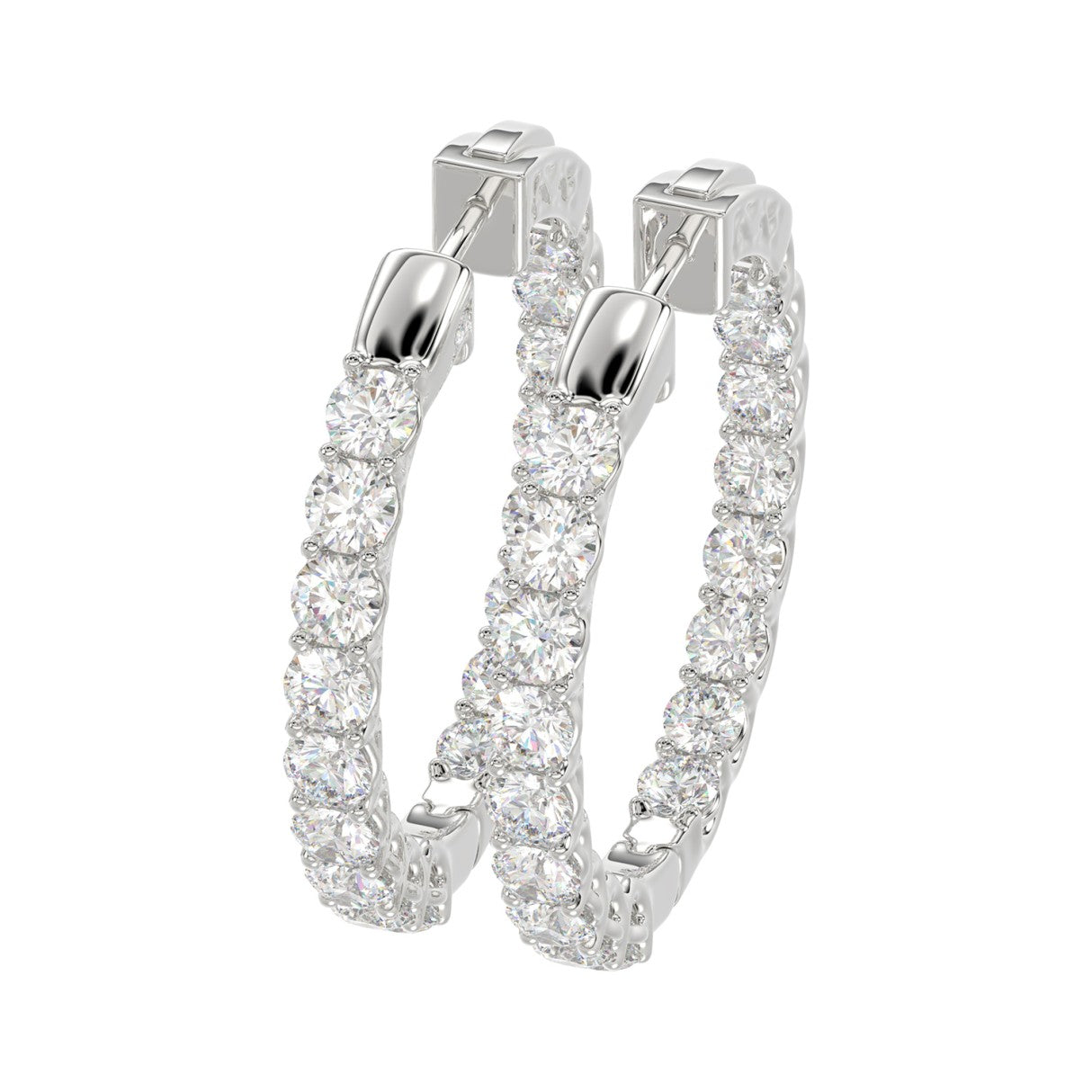 3 Carat Inside-Out Round Lab Grown Diamond Hoop Earrings White Gold flat view