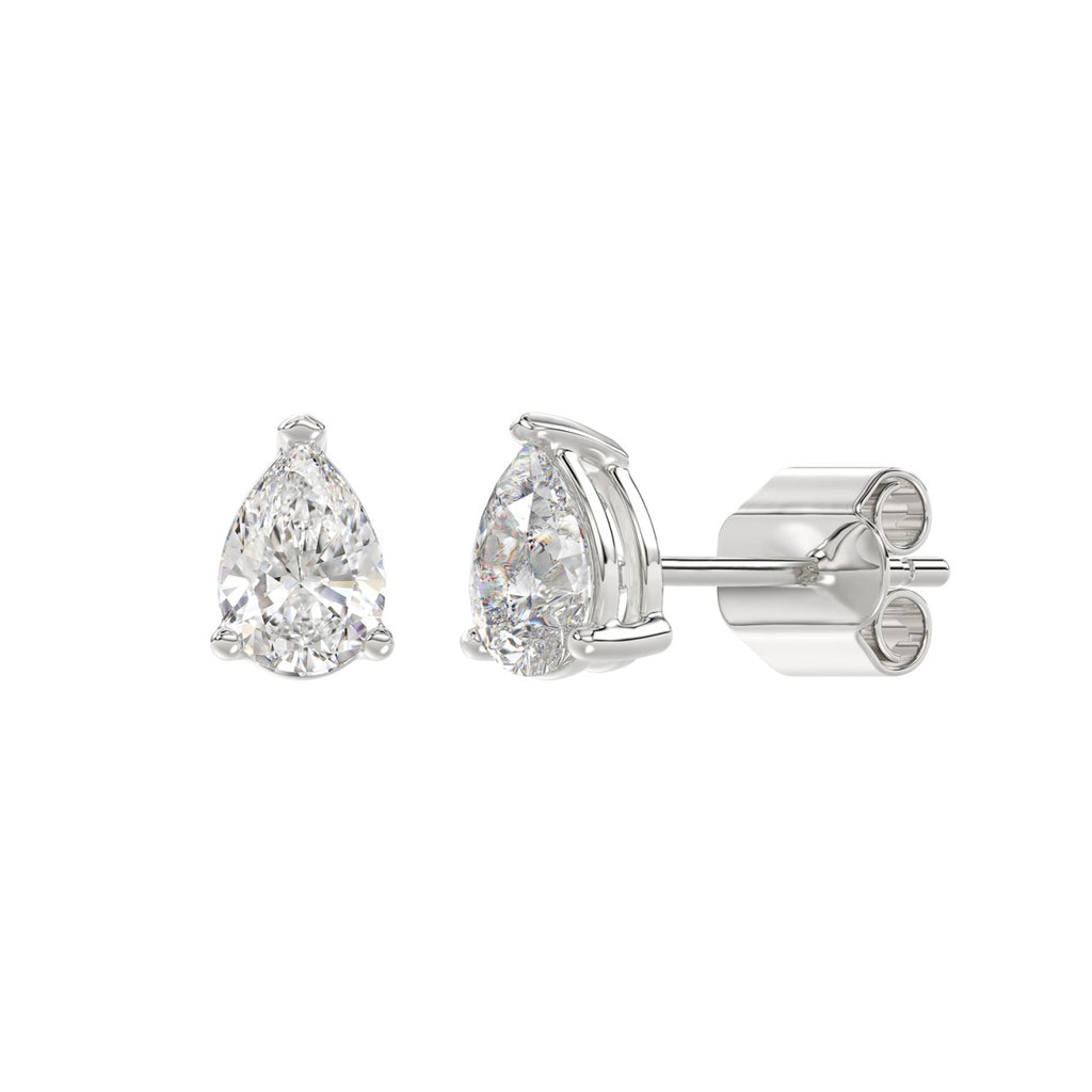 1.5 Carat Pear Lab Grown Diamond Stud Earrings White Gold flat view