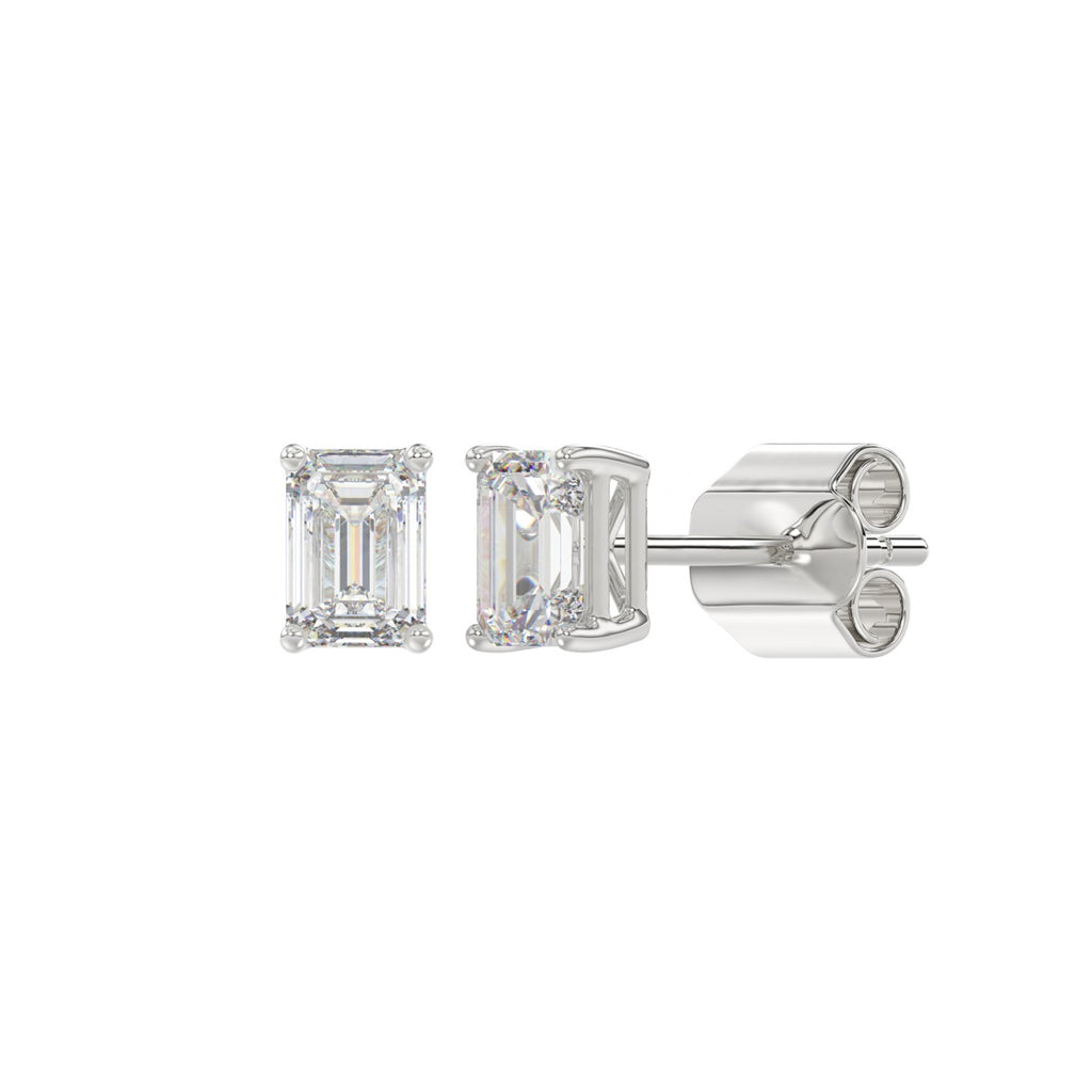 1 Carat Emerald Cut Lab Grown Diamond Stud Earrings White Gold flat view