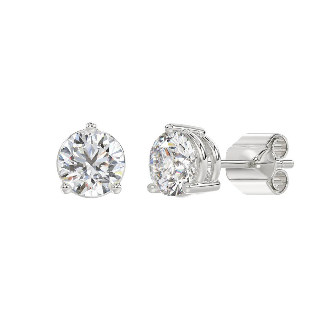4 Carat Round Brilliant Lab Grown Diamond Stud Earrings White Gold flat view