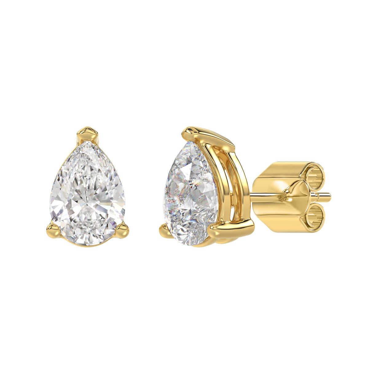 4 Carat Pear Lab Grown Diamond Stud Earrings Yellow Gold flat view