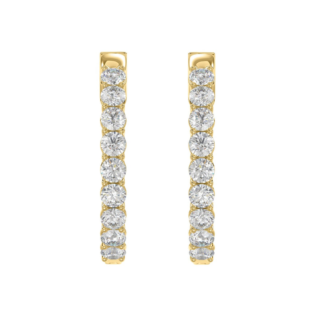 3 Carat Inside-Out Round Lab Grown Diamond Hoop Earrings Yellow Gold flat view