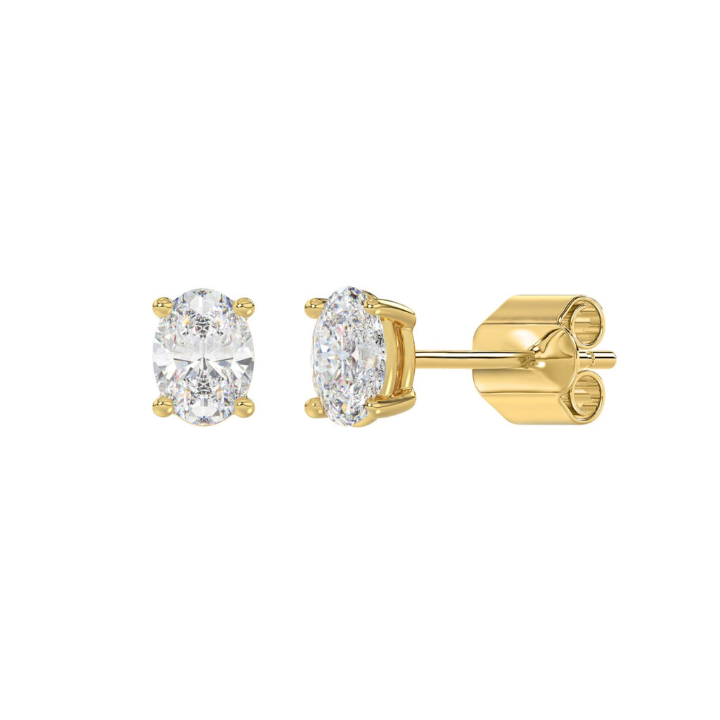 1 Carat Oval Lab Grown Diamond Stud Earrings Yellow Gold flat view