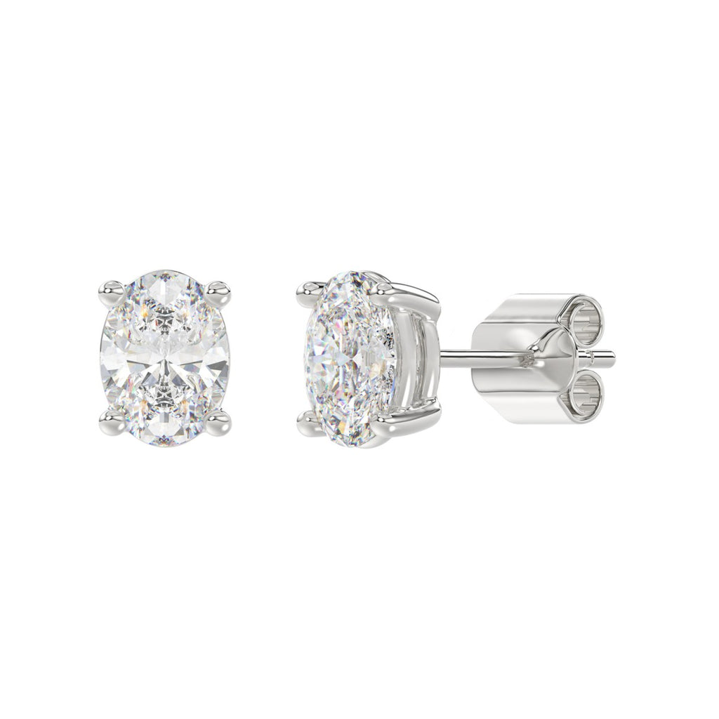 3 Carat Oval Lab Grown Diamond Stud Earrings White Gold flat view